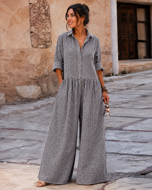 Aura La'Vintage Cottage Escape Plaid Wide-Leg Jumpsuit – 3 Colors (S–3X)