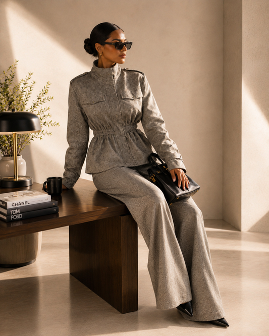 LaurenNichole La’Bond Wool Plaid Zip-Up Slim Waist Blazer with Wide Leg Trousers – Polished Workwear Outfit