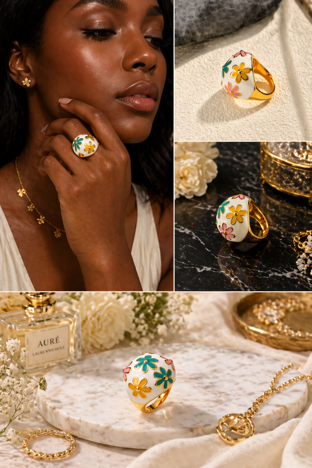LaurenNichole Auré Chunky Gold Flower Ring – Tarnish-Free Statement Ring in 3 Sizes