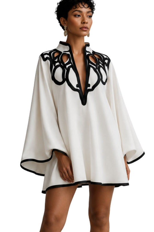 LaurenNichole La'Bond Noir Contrast Trim V-Neck Mini Dress S - 2X