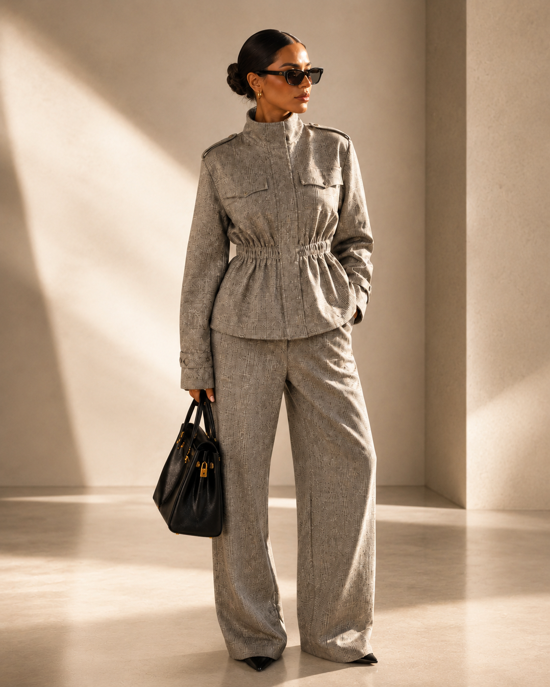 LaurenNichole La’Bond Wool Plaid Zip-Up Slim Waist Blazer with Wide Leg Trousers – Polished Workwear Outfit