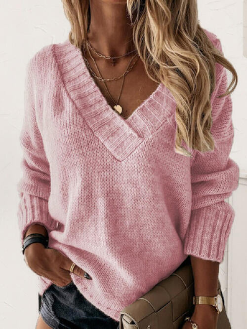 7 Cozy V-Neck Knit Sweater (S - 2X)