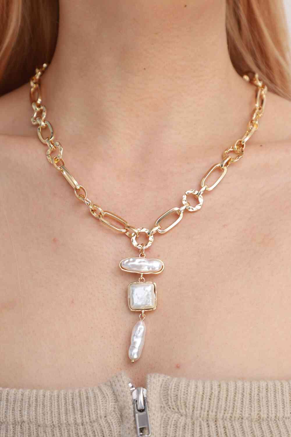 Layered Pearl Chunky Chain Necklace