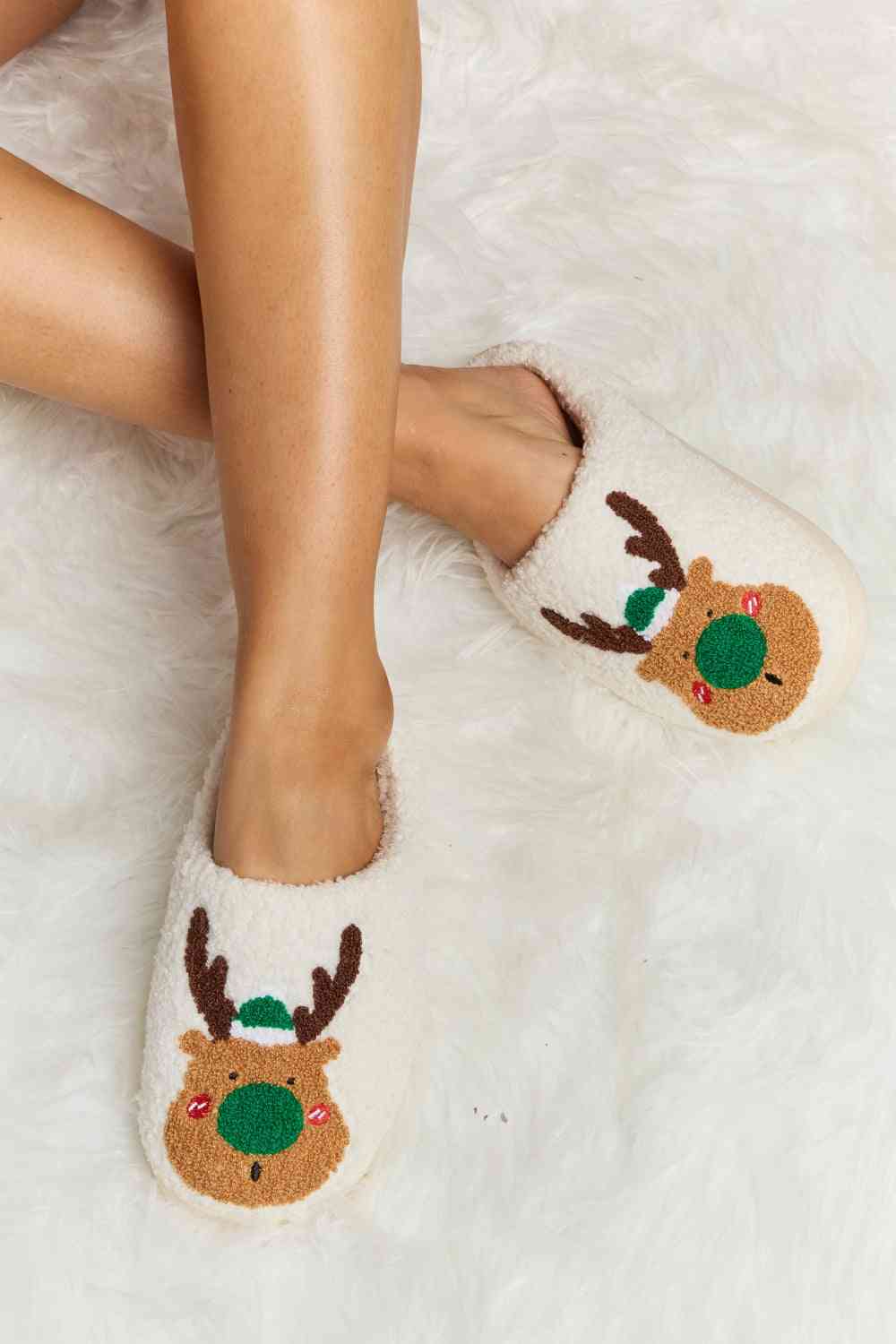 Comfy Plush Rudolph Slide Slippers