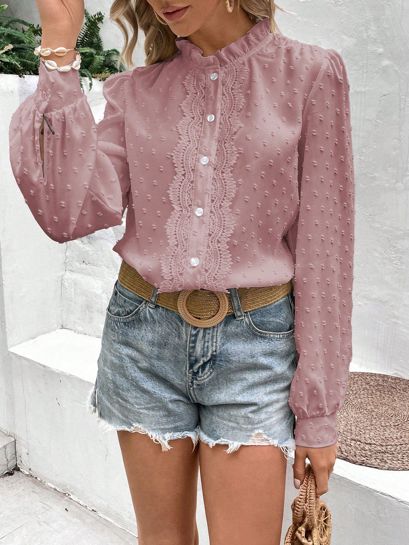 Elegant Swiss Dot Lace Shirt