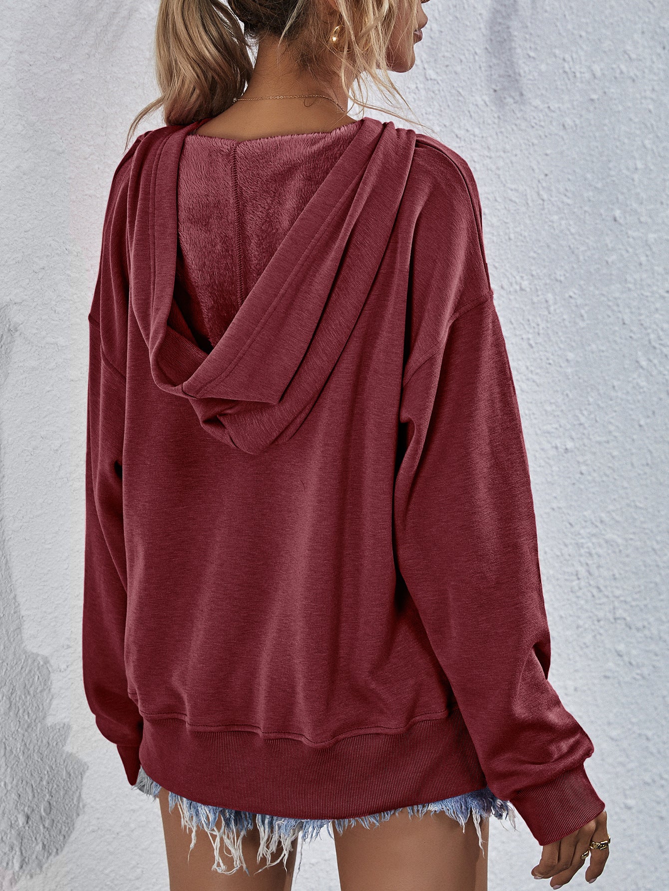 Comfy Drop Shoulder Slit Hoodie