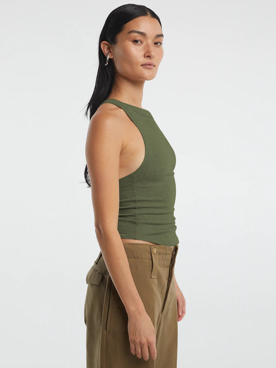 Halter Neck Ribbed Cropped Shirt (8 Colors)