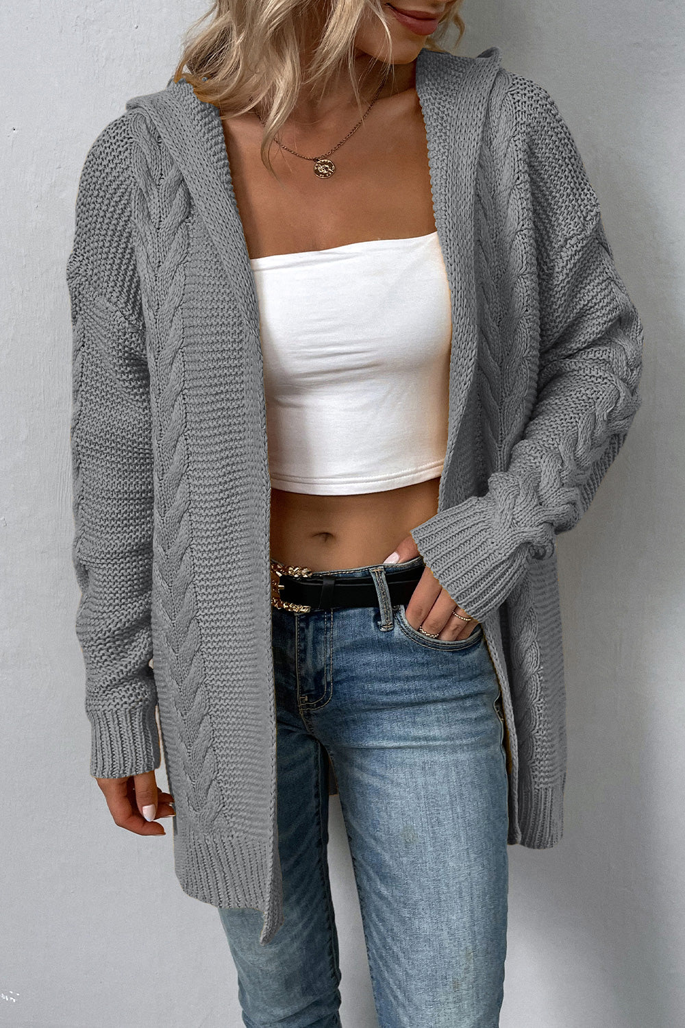 Comfy Cable Knit Hoodie Cardigan