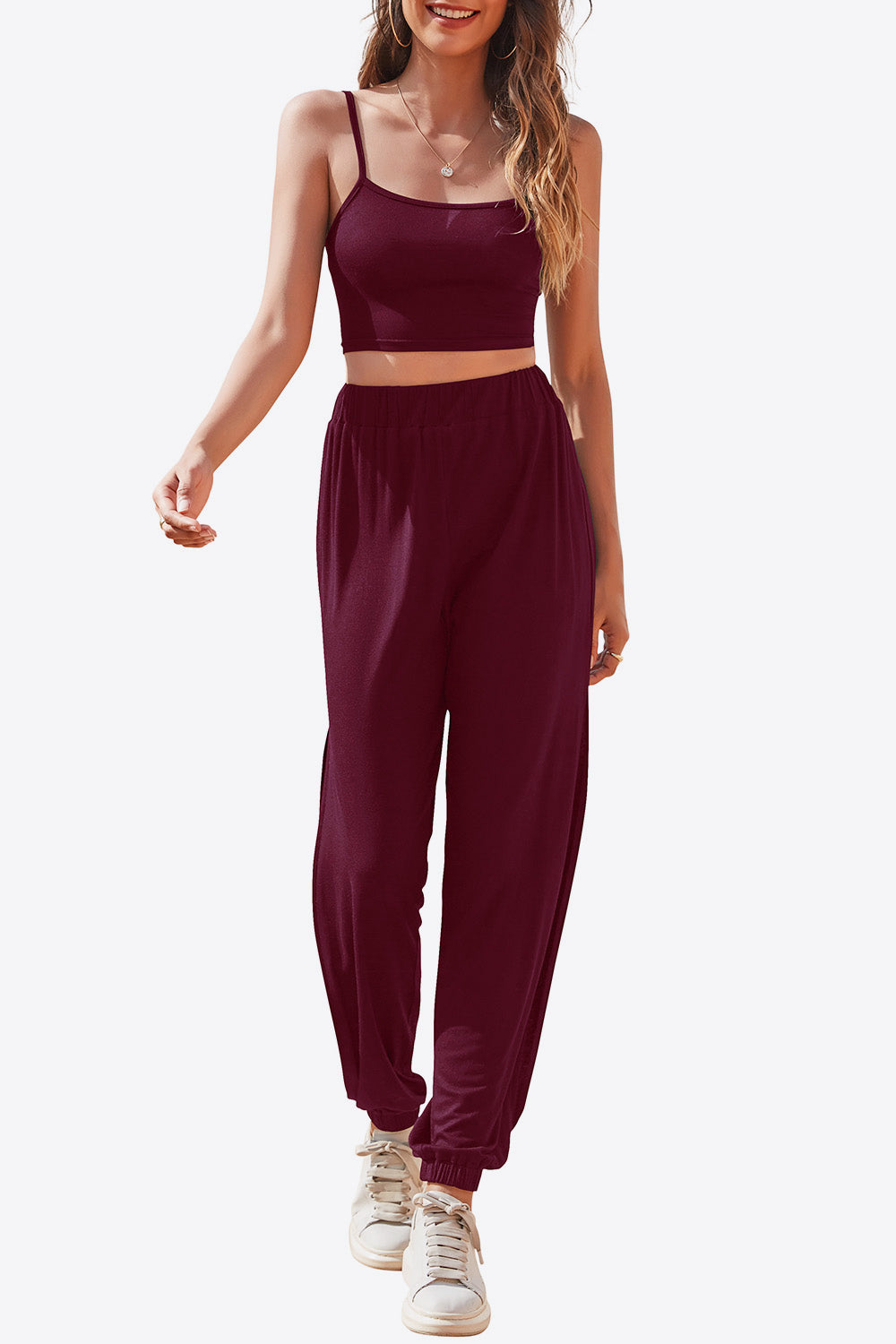 Cropped Cami w/ Side Split Jogger Outfit (4 Colors)