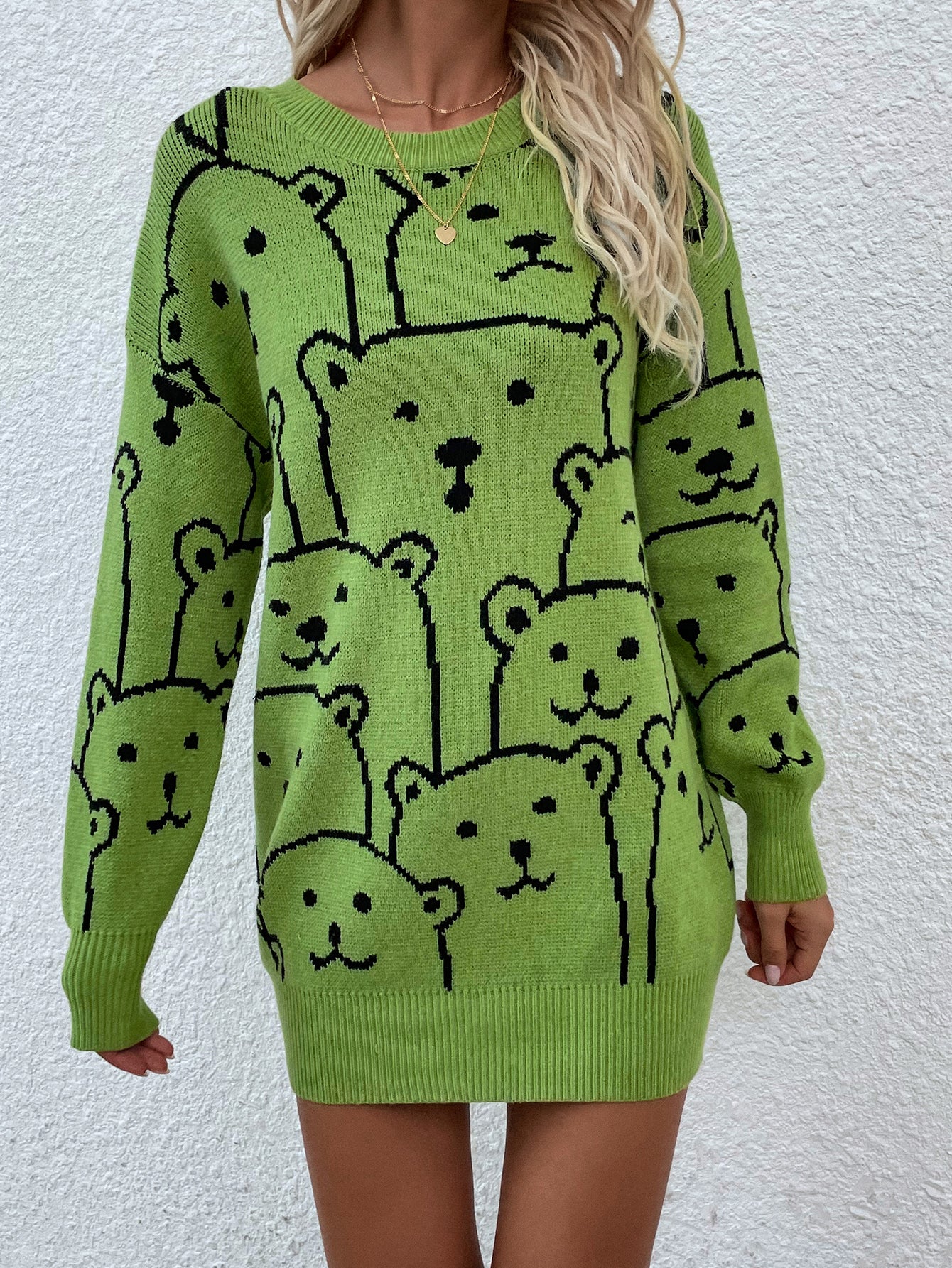 Bear Print Oversize Sweater (2 colors)