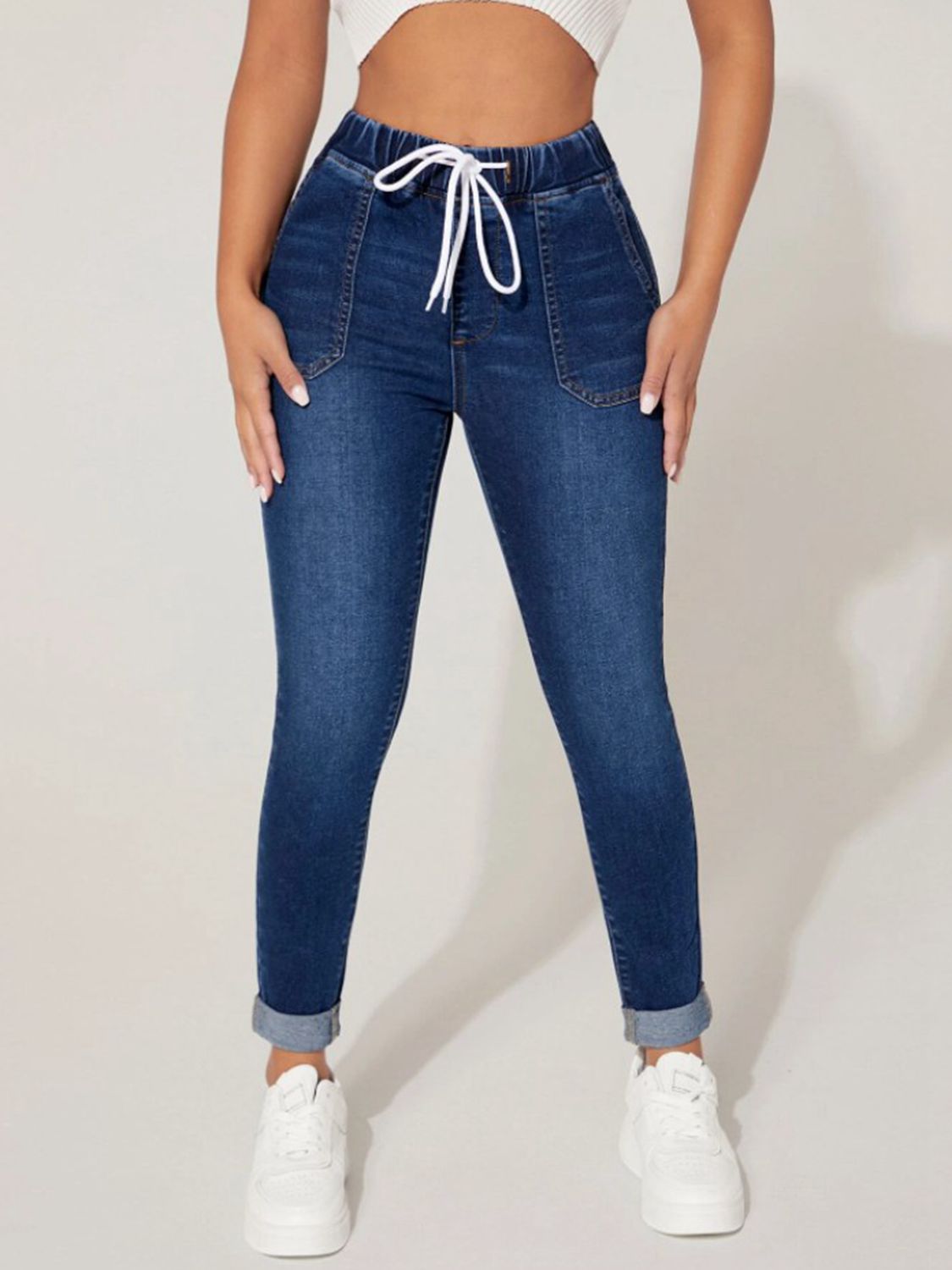 Chic Drawstring Cropped Jeans ( S - 2X )