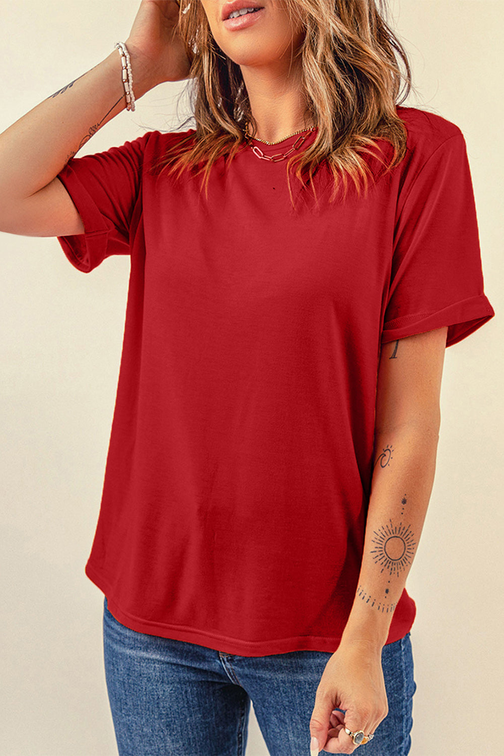 Cuffed Short Sleeve T-Shirt ( 4 Colors )