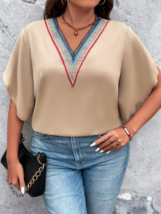 Classy Tan Flutter Sleeve Tunic Shirt ( 1X - 4X )