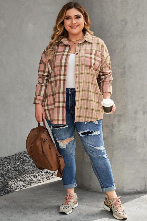 Classic Plaid Button Up Collared Shirt (1X - 2X)