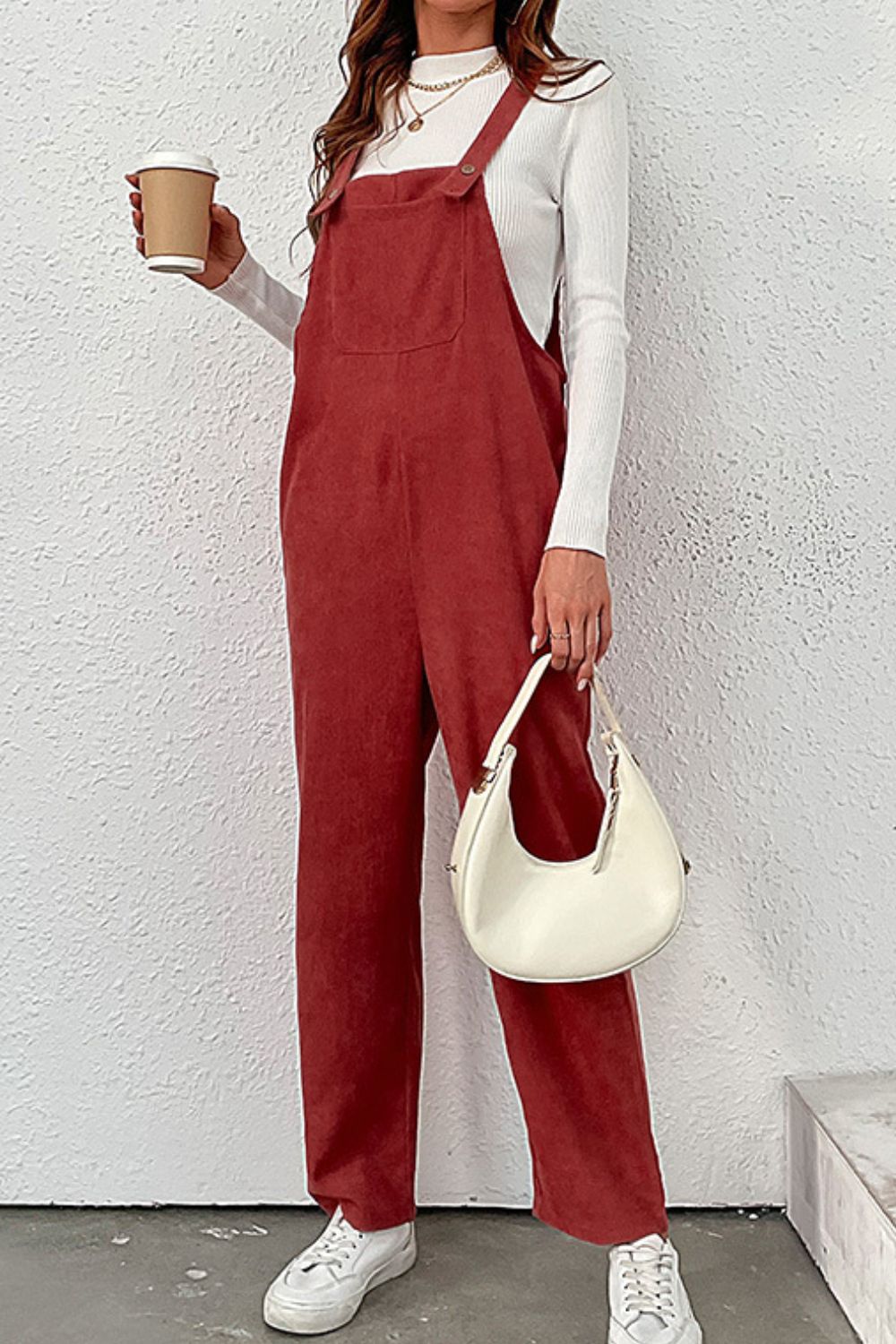 Red Buttoned Corduroy Overalls