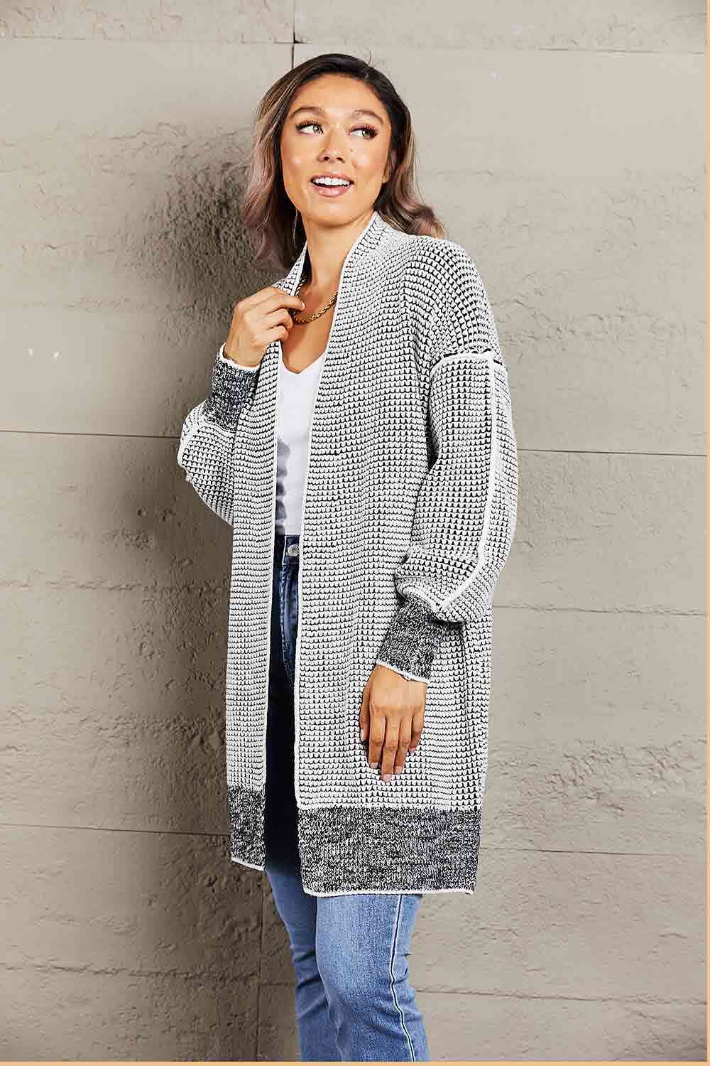 5 Woven Heather Longline Cardigan