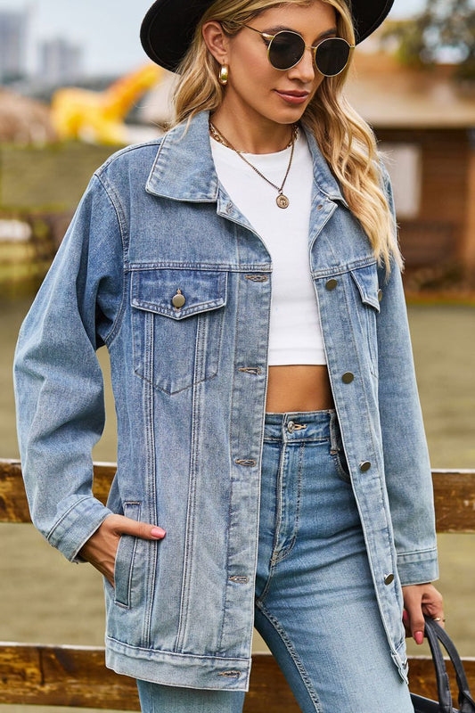Collared Buttoned Denim Jacket ( S - 2X)