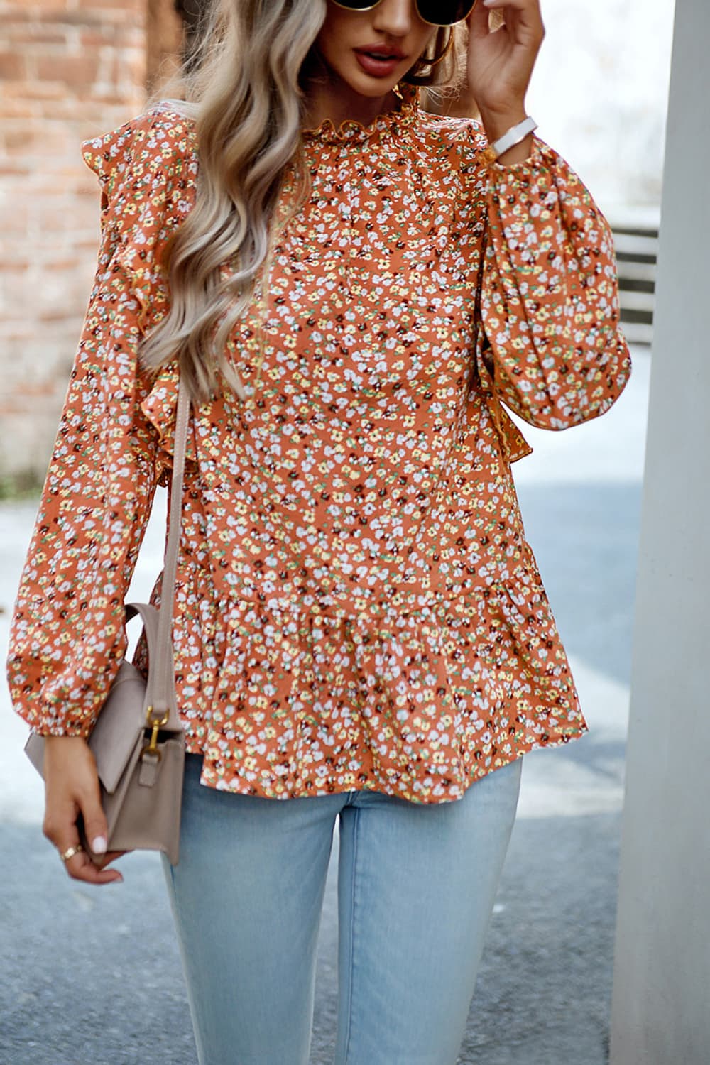 Classy Floral Ruffle Peplum Shirt