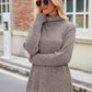 Ribbed Turtleneck Long Sleeve Slit Knit Top