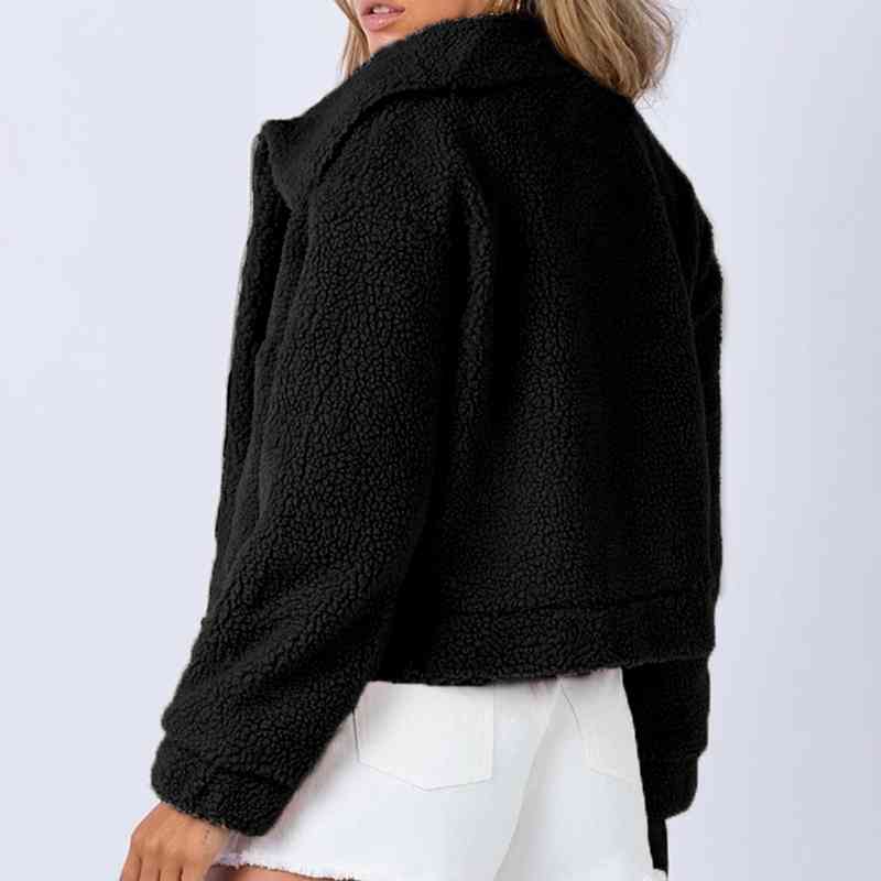 3 Collared Cropped Sherpa Jacket