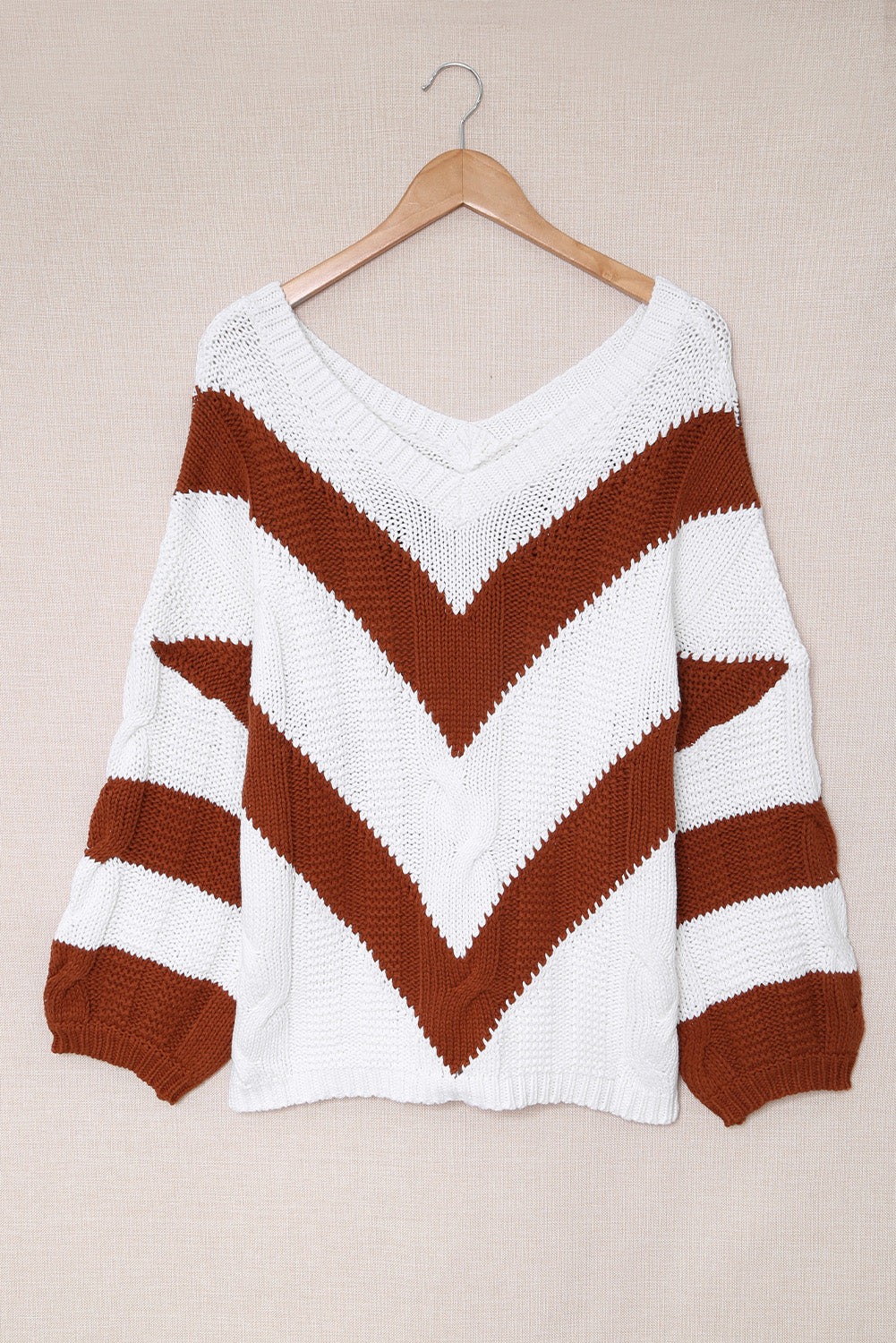 Classy Chevron Cable-Knit V Sweater ( 3 Colors/ S- 3X)