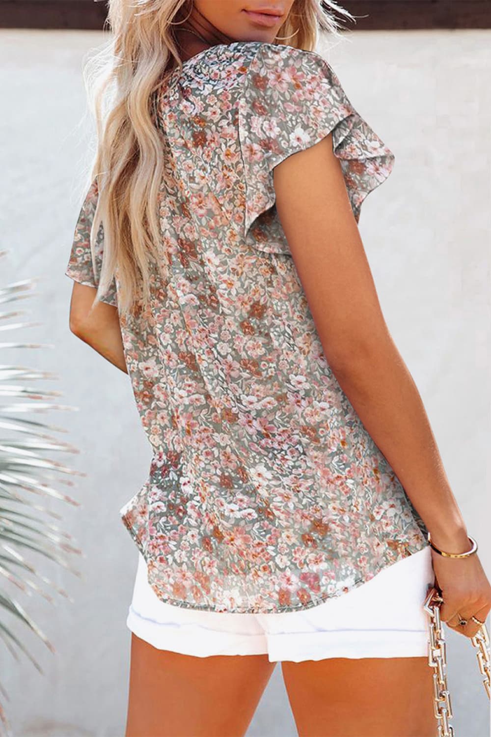 Chic Floral Flutter Sleeve Shirt ( 8 Colors / S - 2X )