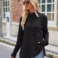 Ribbed Turtleneck Long Sleeve Slit Knit Top