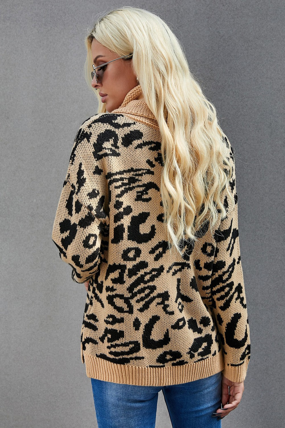 Leopard Turtleneck Slit Sweater( 2 Colors / S - 2X )
