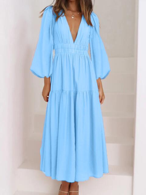 8 Elegant Long V-Neck Balloon Sleeve Maxi Dresses