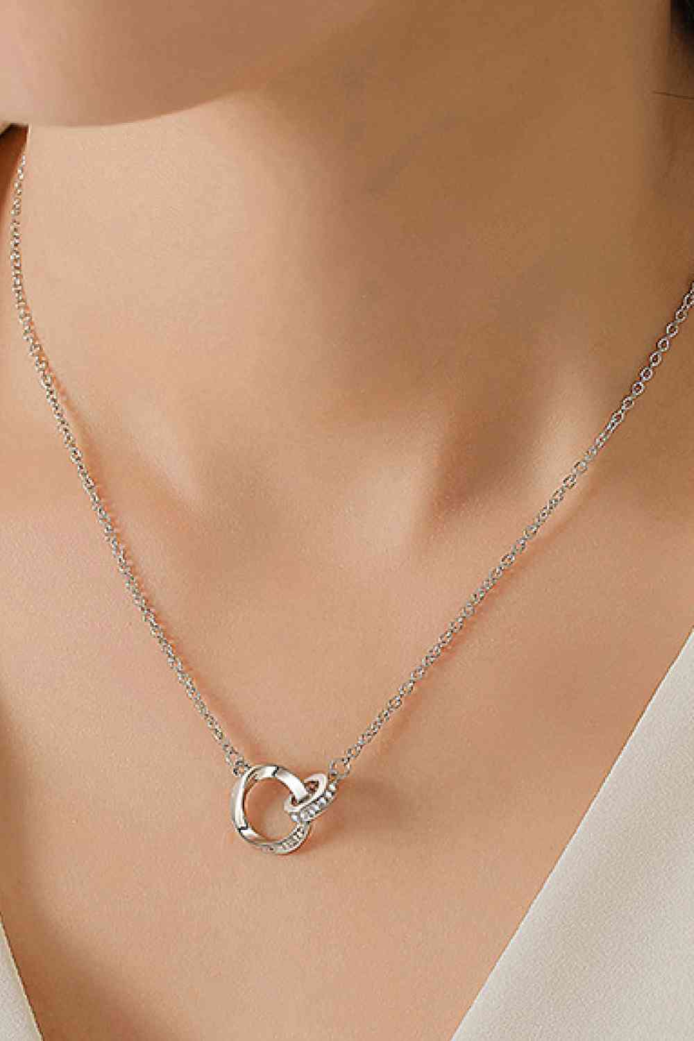 Lux Double Ring Zircon 999 Sterling Silver Necklace