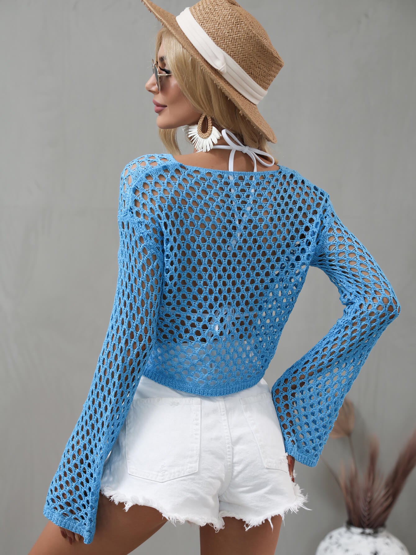 Luxurious Crochet Bishop Sleeve Cropped Cover Up (5 Colors)