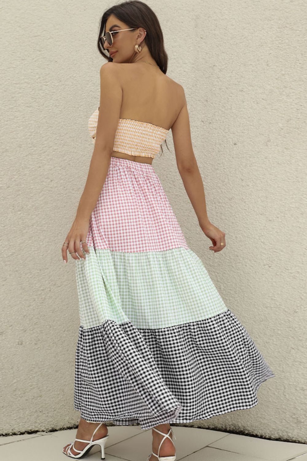 Summer Plaid Top and Tiered Skirt Outfit