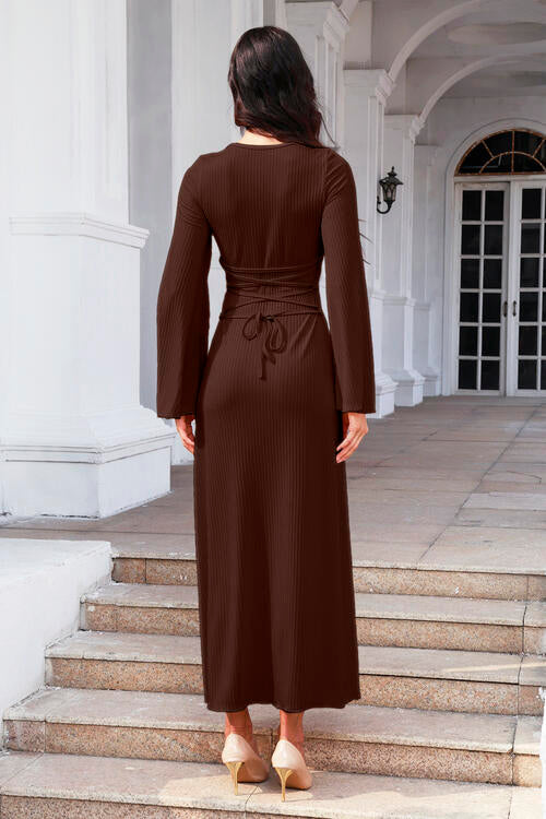 Classy Tie Waist Ribbed Long Dress - 9 Colors