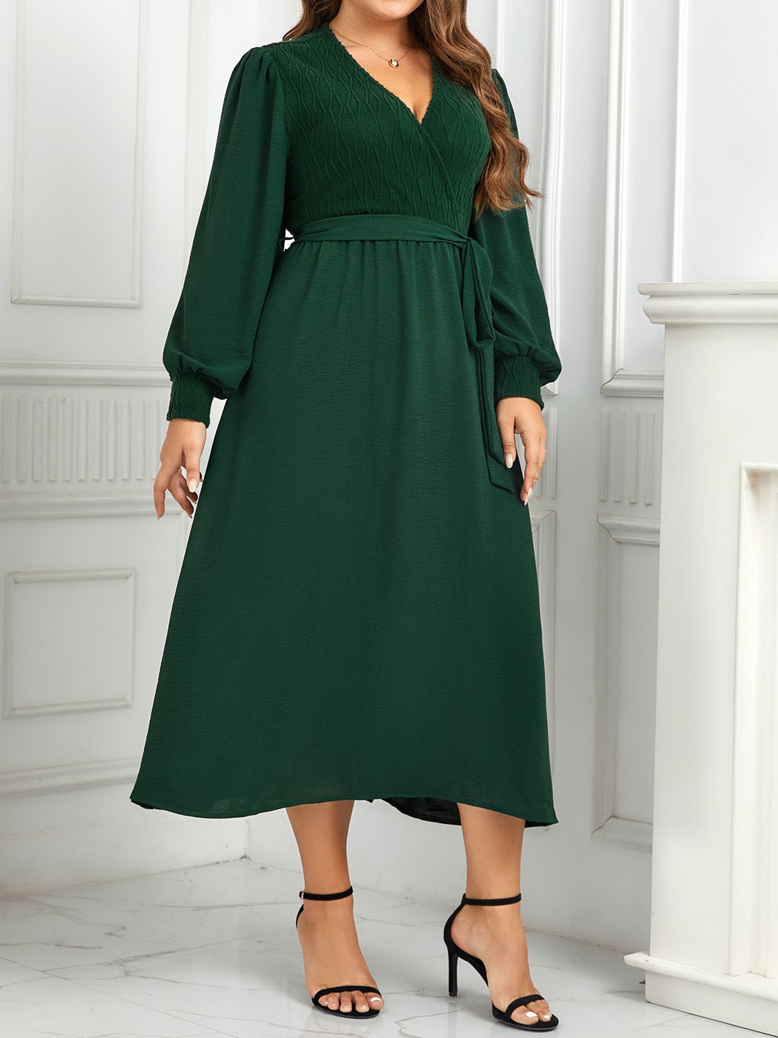 Elegant Tie Waist Midi Dress (1X - 4X)
