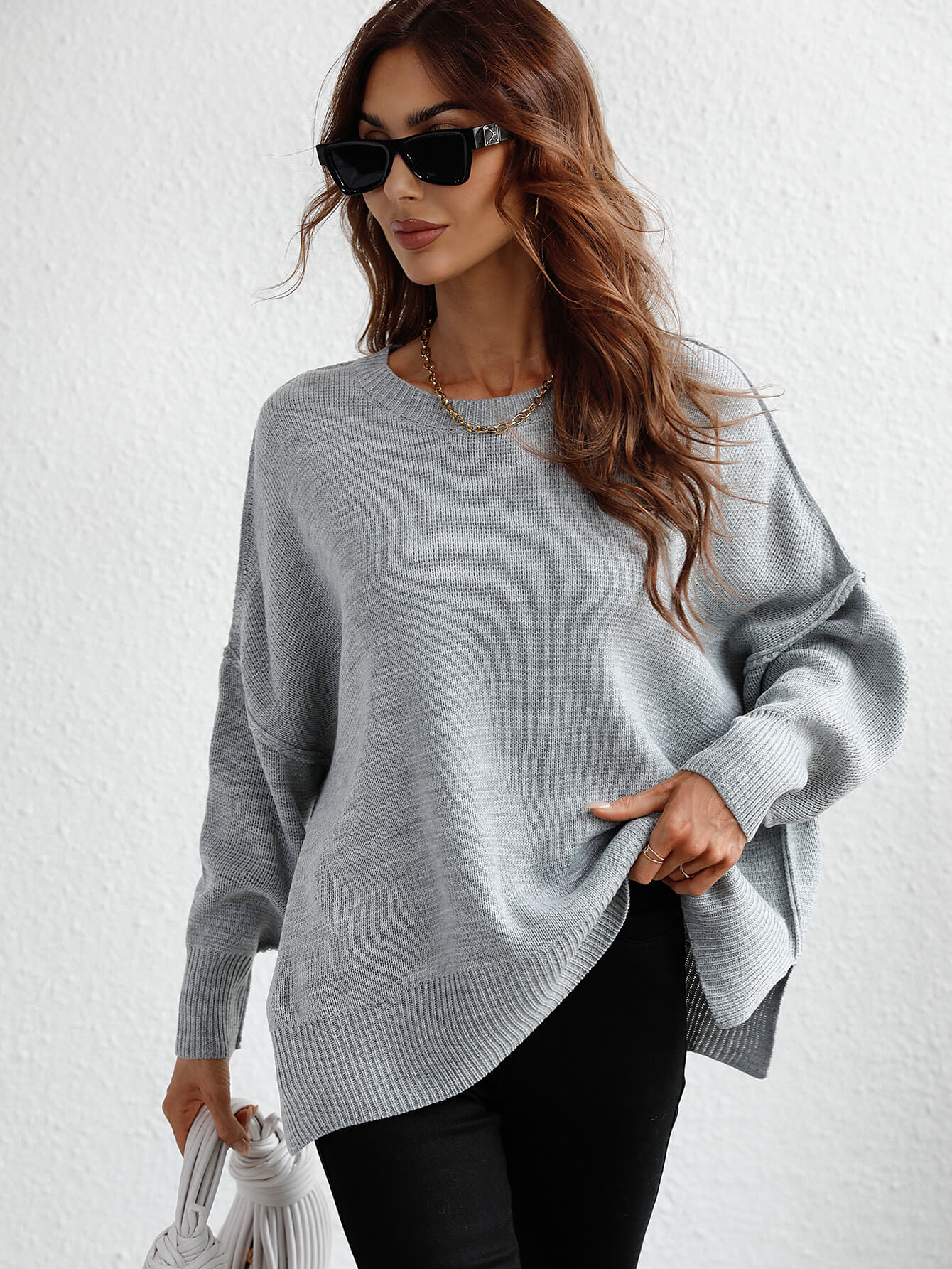 Classic Exposed Seam Slit Sweater (9 Colors /  S - XL )