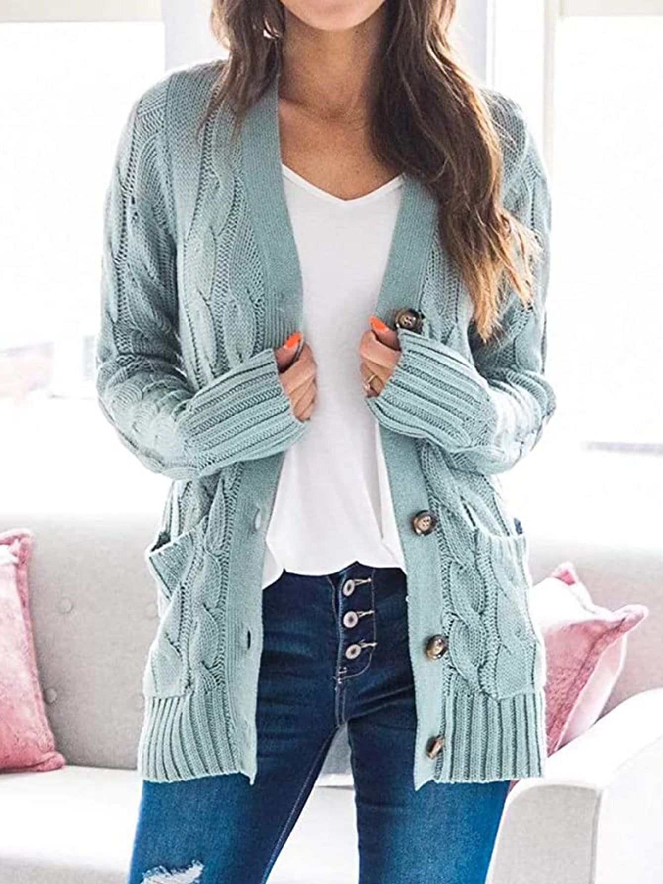 7 Cable-Knit Button Down Cardigan Sweaters