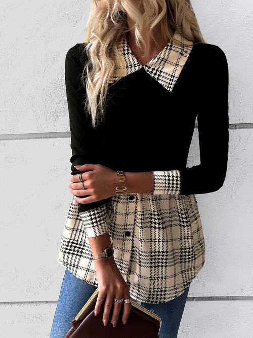 Classic Black Houndstooth Collared Shirt