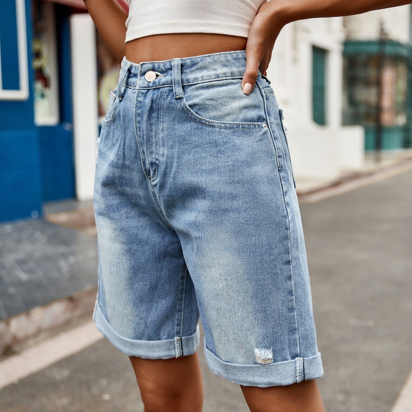 The Casual Distressed Denim Shorts ( S - 2X )