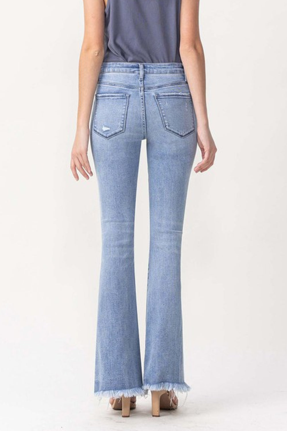 Chic High Rise Fray Flare Jeans ( 24 - 22W )
