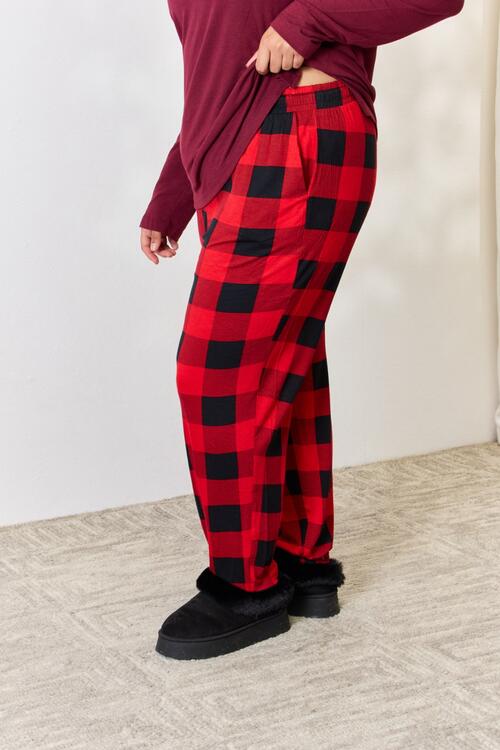 Plaid Burgundy Pants Pajama Outift