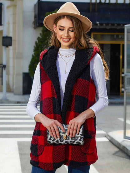 Cozy Chic Plaid Vest Hoodie