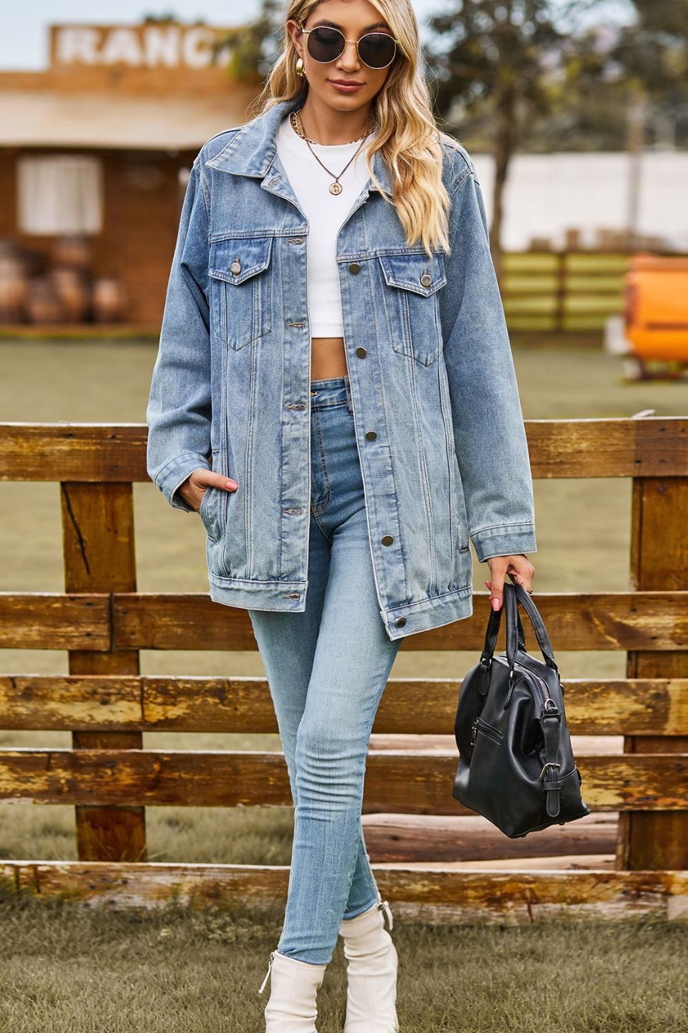 Collared Buttoned Denim Jacket ( S - 2X)