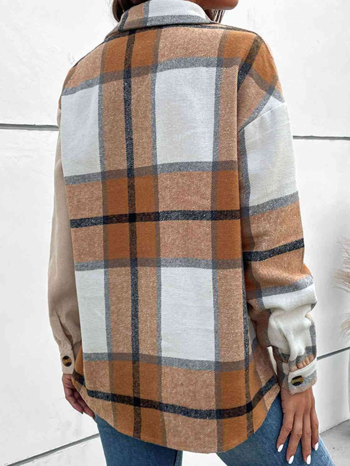 Casual Collared Colorblock Plaid Shirt