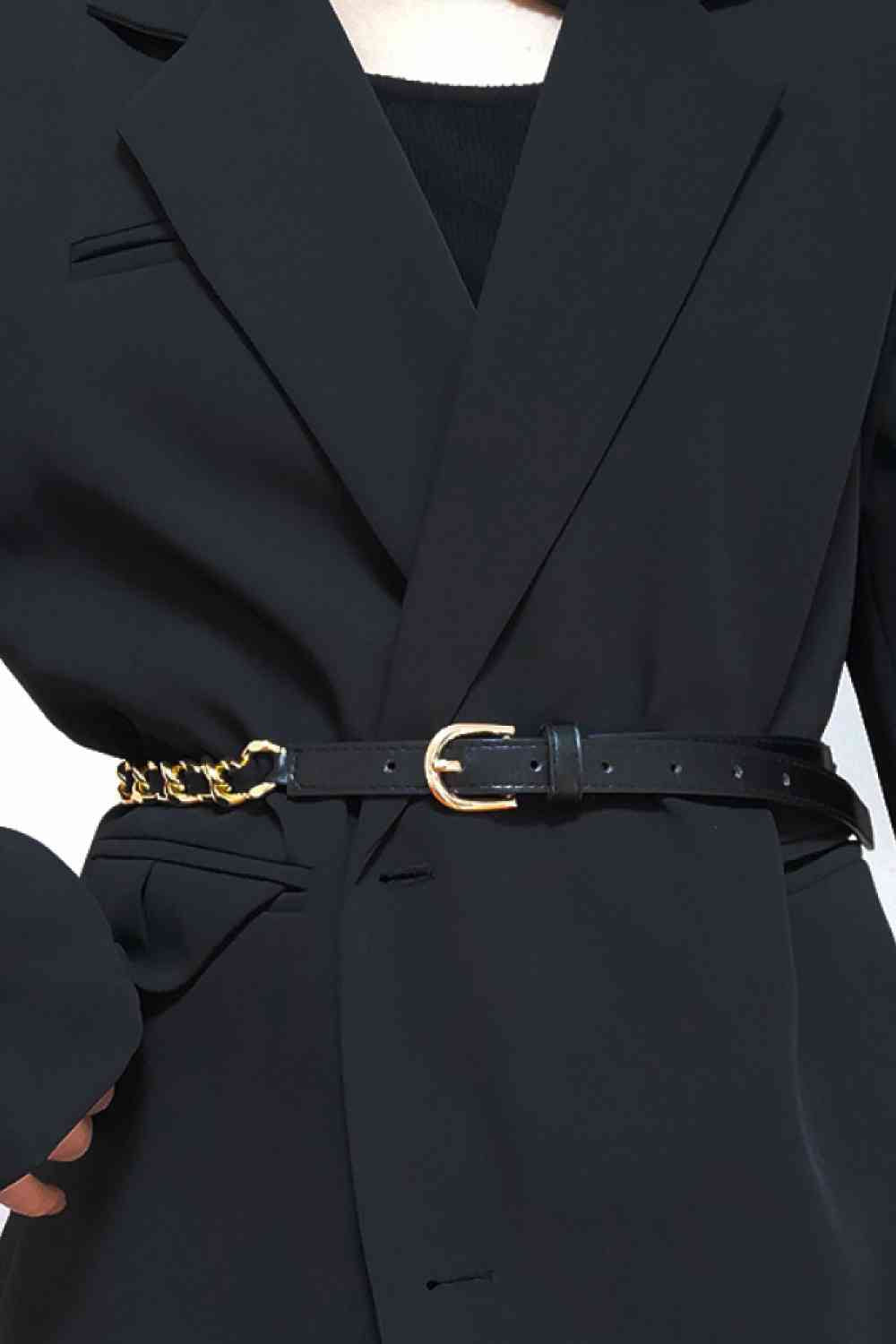 Vegan Leather Chain Skinny Belt