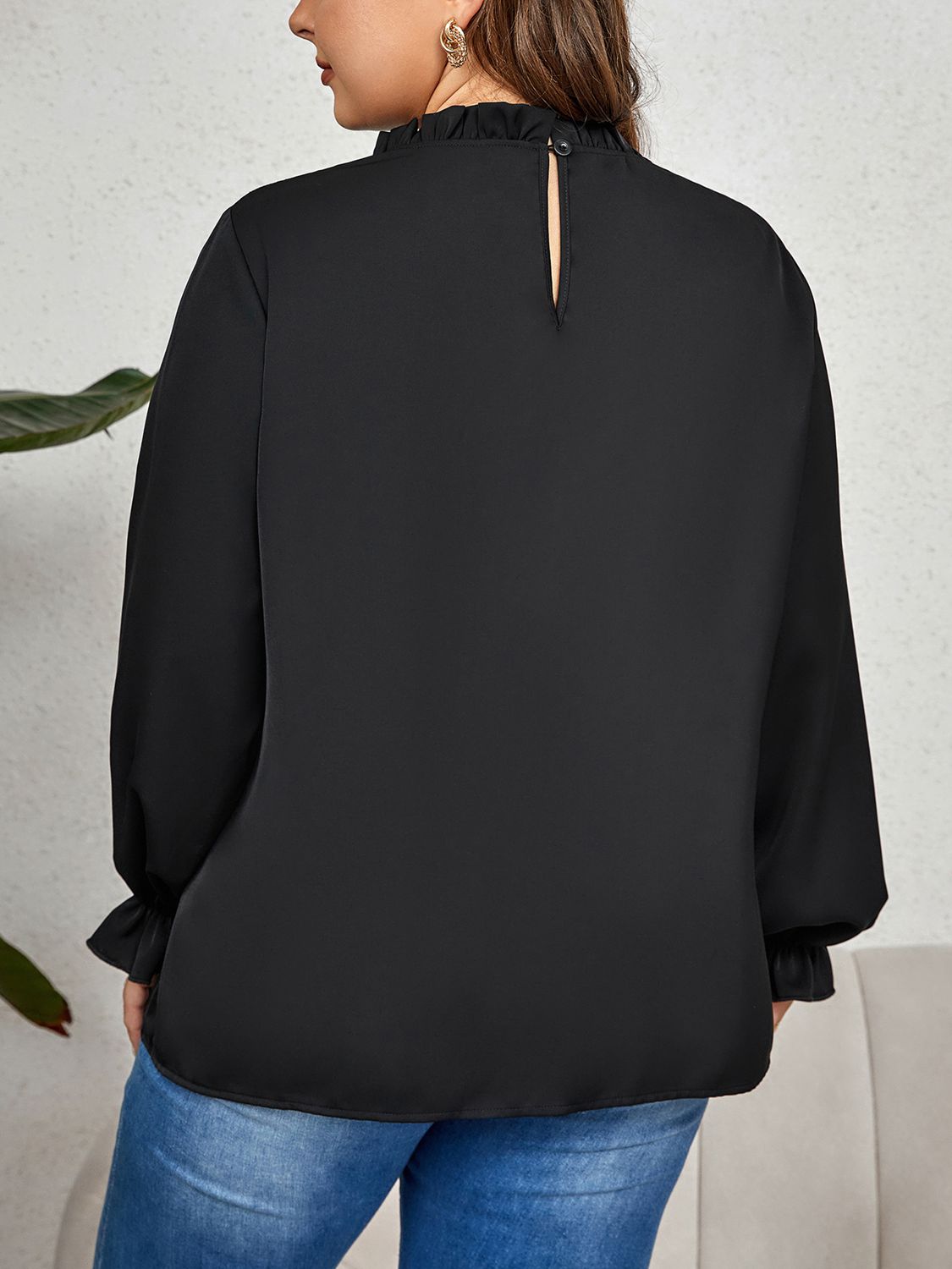 Elegant Black Flounce Sleeve Shirt ( 1X - 4X)