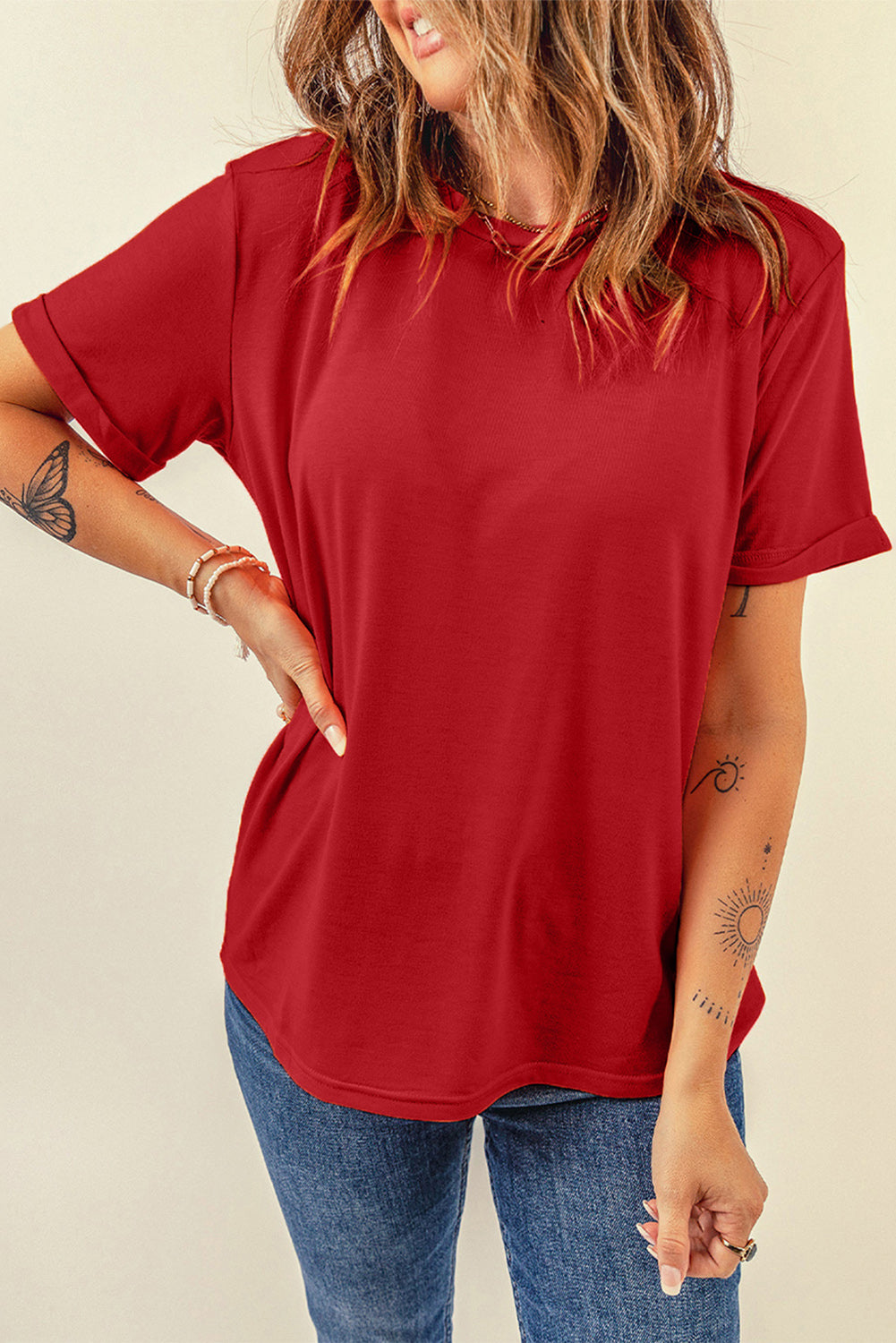 Cuffed Short Sleeve T-Shirt ( 4 Colors )