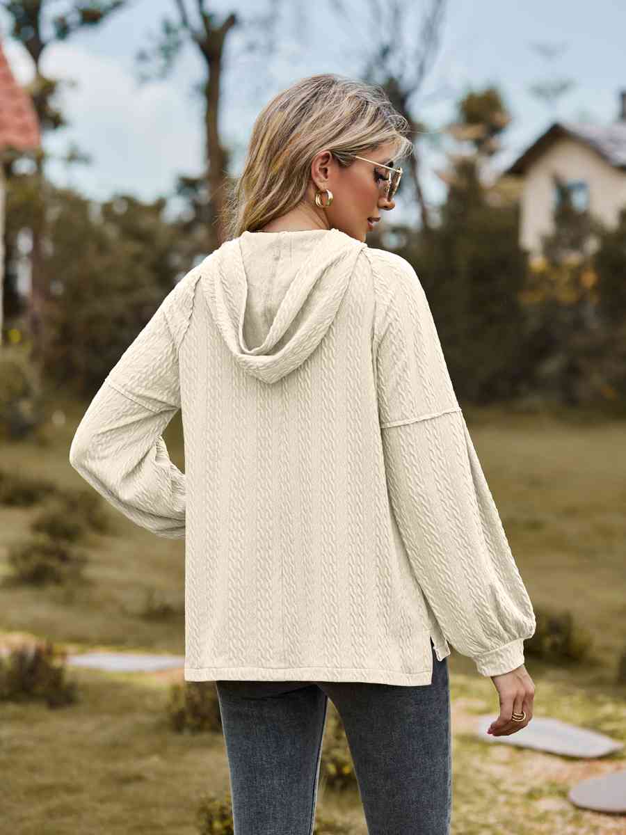 Cable-Knit Dropped Shoulder Hoodie