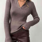 Johnny Collar Rib-Knit Top
