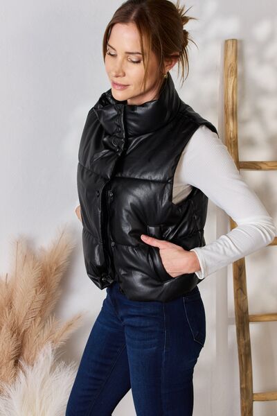 Classic Faux Leather Puffer Vest
