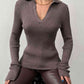 Johnny Collar Rib-Knit Top